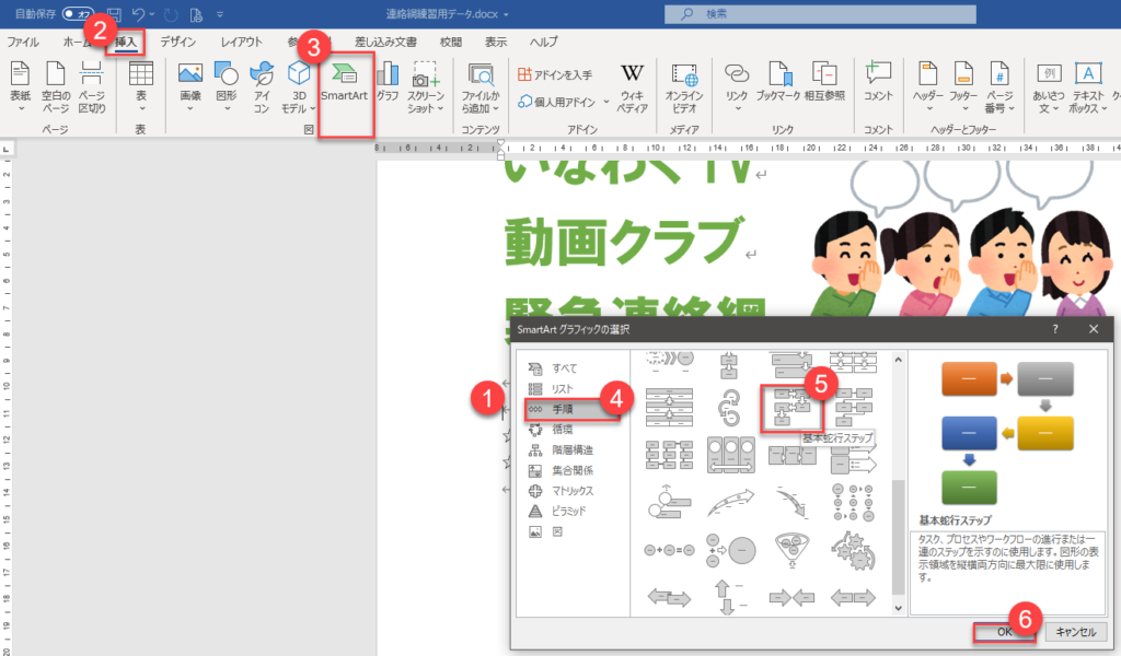 SmartArt　基本蛇行ステップ