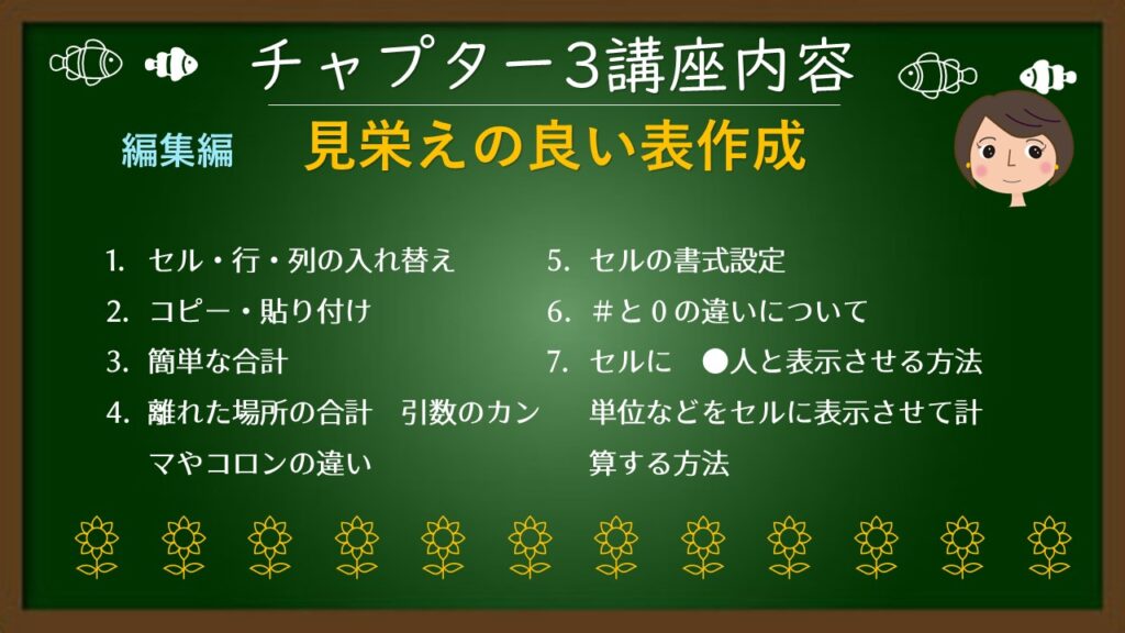 チャプタ3（見栄えの良い表作成と編集　行列の入替　簡単な合計）